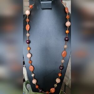 Long Beautifum Orange and Brown Beaded Women's Necklace